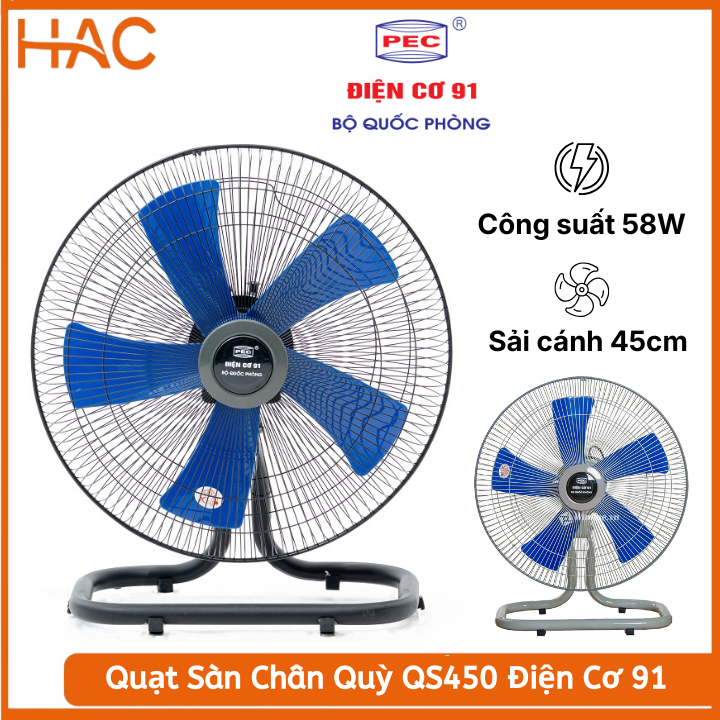 Quạt Sàn Chân Quỳ QS450 Điện Cơ 91 – Quạt Sàn Công Suất Lớn, Cánh 45cm, Gió Mạnh, Động Cơ Bền Bỉ