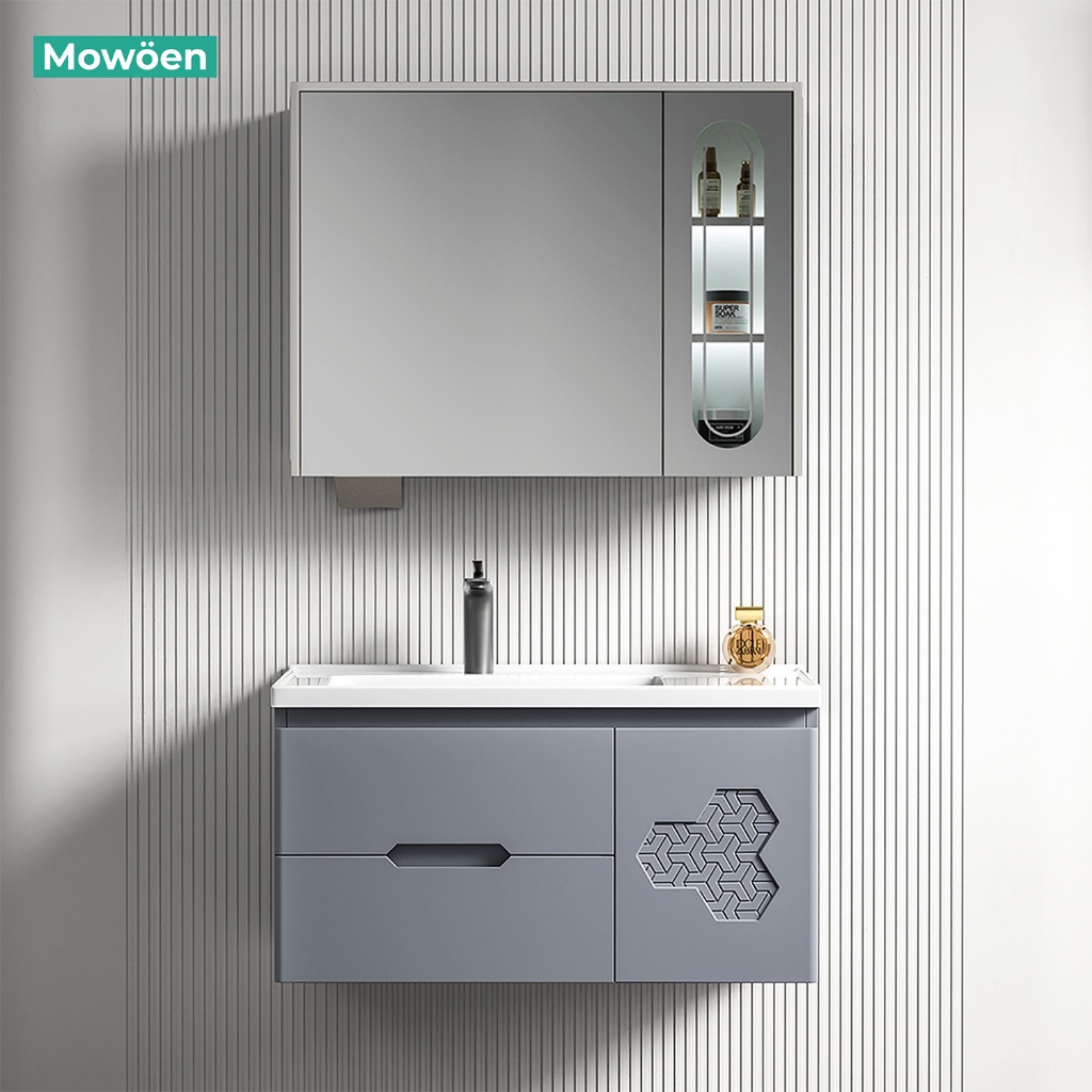 Tủ lavabo Mowoen MW2715-80PVC nhập khẩu, treo tường phòng tắm