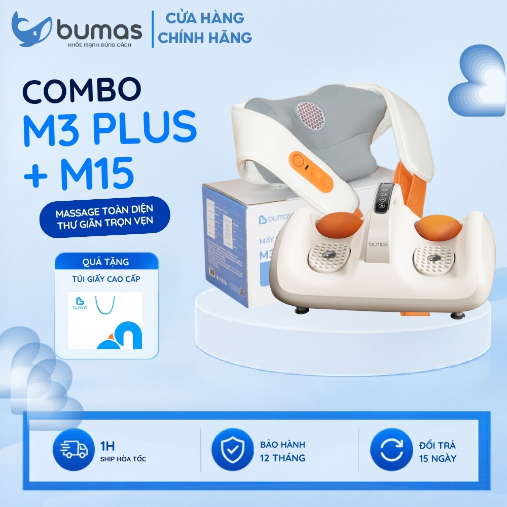Combo Máy Massage Cổ Vai Gáy BUMAS M3 Plus và Máy Massage Bàn Chân BUMAS M15