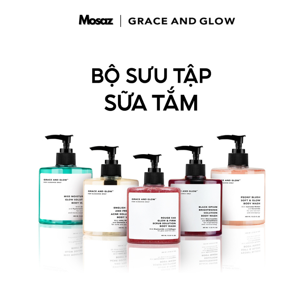 Sữa tắm trắng da hỗ trợ dưỡng ẩm tẩy da chết Grace and Glow nước hoa Body Wash 400ml Niacinamide lưu