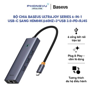 Hub chuyển đổi Baseus UltraJoy 6-in-1 - HDMI 4K60Hz, RJ45, PD 100W, USB 3.0 - Bảo hành 12 tháng