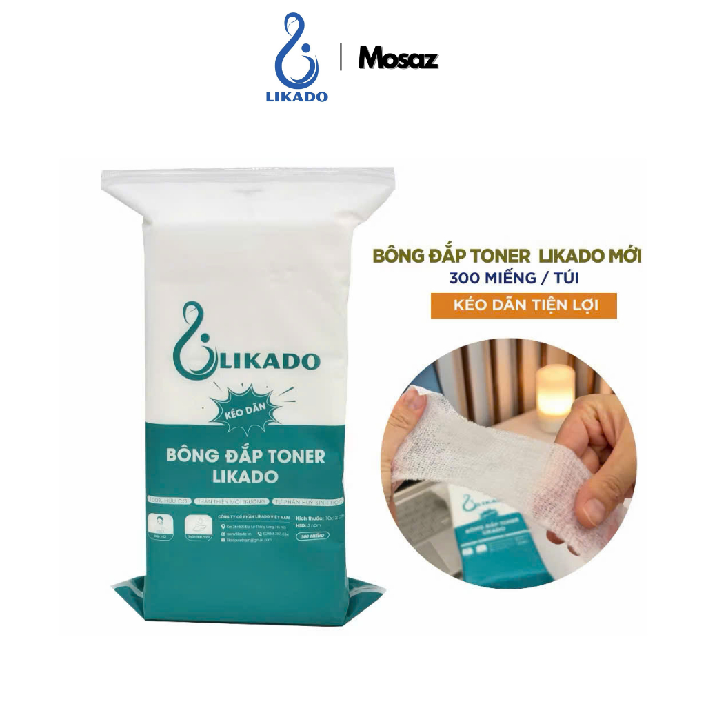 Bông đắp toner lotion mask kéo dãn Likado túi 300 miếng cotton mềm
