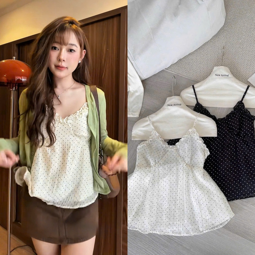 Emma Top (TSW) Áo 2 dây voan chấm bi viền bèo Nữ the.sweaterweather