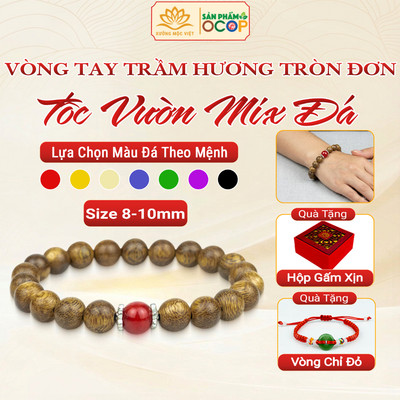 Vòng Tay Trầm Hương Cho Nữ Tròn Đơn Tốc Vườn Mix Đá Size 8mm Mang May Mắn Bình An - Xưởng Mộc Việt