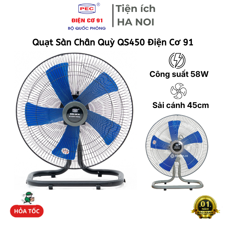 Quạt Sàn Chân Quỳ QS450 Điện Cơ 91 – Quạt Sàn Công Suất Lớn, Cánh 45cm, Gió Mạnh, Động Cơ Bền Bỉ