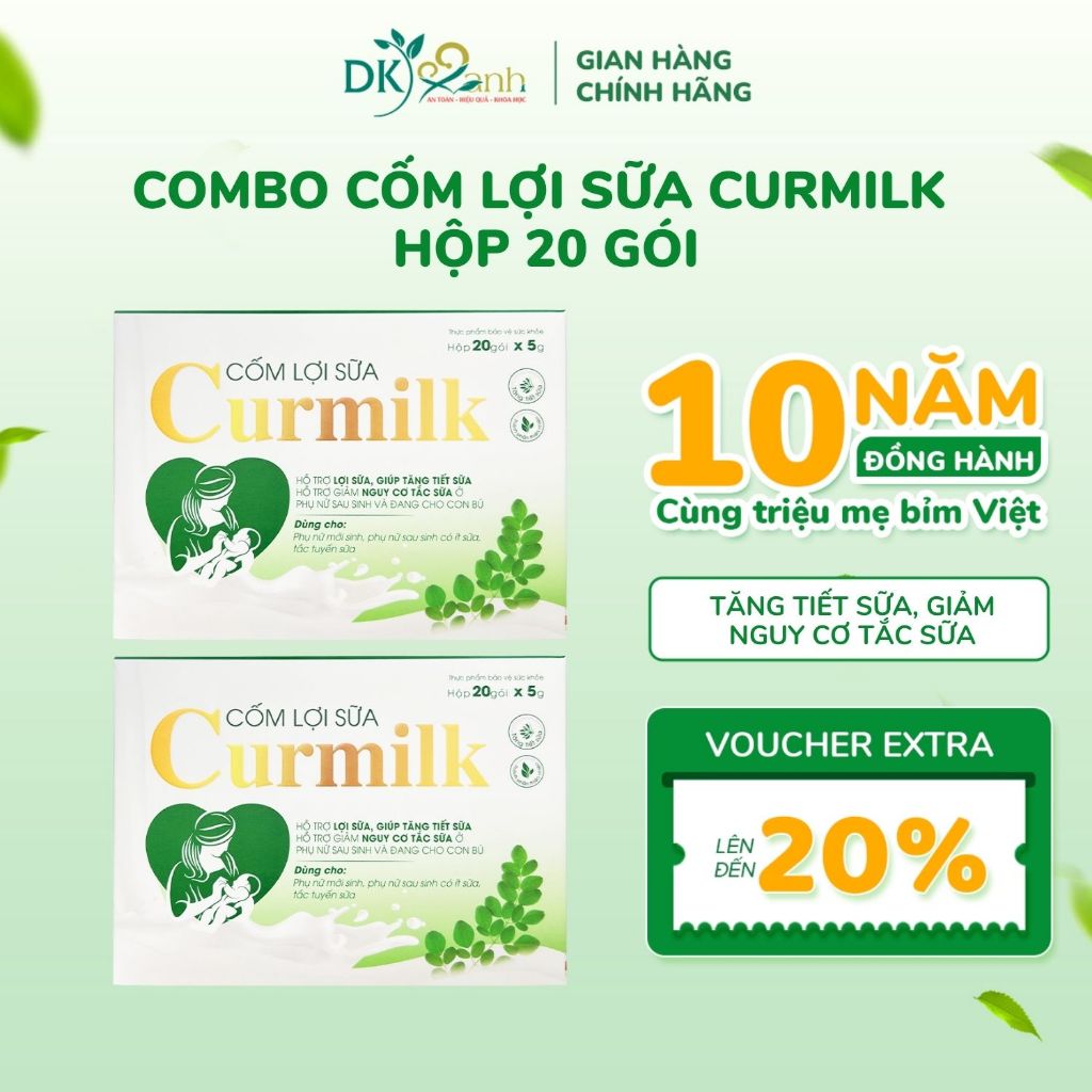 Combo 2 Hộp Cốm Lợi Sữa Curmilk Hộp 20 gói x 5g Giúp Lợi Sữa Cho Mẹ, Giàu Dinh Dưỡng Cho Bé