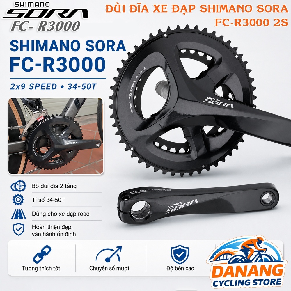 Đùi Đĩa Rỗng Xe Đạp SHIMANO Sora FC R3000 2 Tầng 34-50T | Giò Dĩa Road, Touring – Chính Hãng