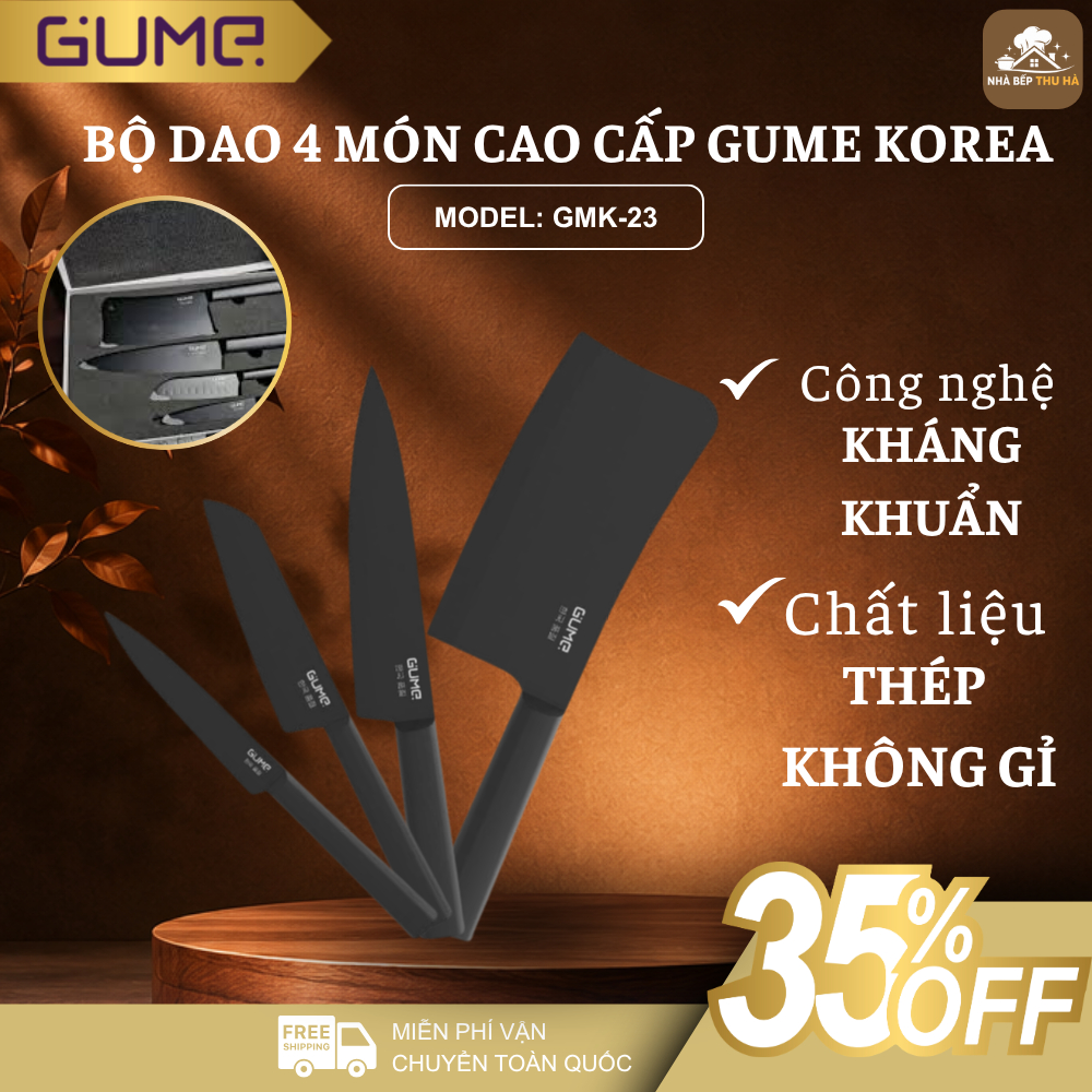 Bộ Dao 4 Món GUME GMK-23 Thép 5Cr15MoV Cao Cấp, Sắc Bén Và Chống Gỉ Hiệu Quả - Nhà Bếp Thu Hà