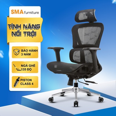 Ghế công thái học SMA Furniture, SMA Evo, ngả lưng 135 độ, piston class 4, tay vịn gấp gọn