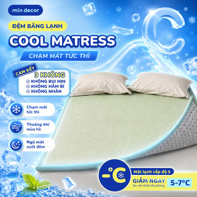 Đệm Băng Lạnh Ice Cool Matress Mịn Decor, Thảm Nệm Topper Giảm Nhiệt, Vải Lạnh Ngủ Mát, Không Hầm Bí