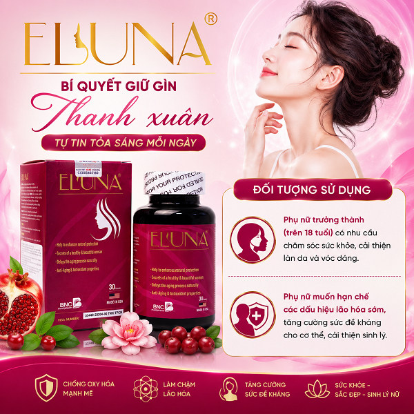 Viên Uống Phụ Nữ Eluna Mỹ - Hỗ Trợ Chống Oxy Hóa, Làm Chậm Quá Trình Lão Hóa (Hộp 60 Viên)
