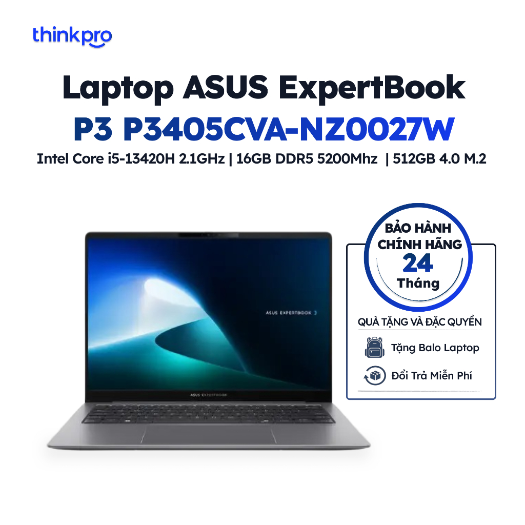 [CHÍNH HÃNG] Laptop văn phòng ASUS ExpertBook P3 P3405CVA-NZ0027W Intel Core i5 13420H 2.1GHz | 16GB