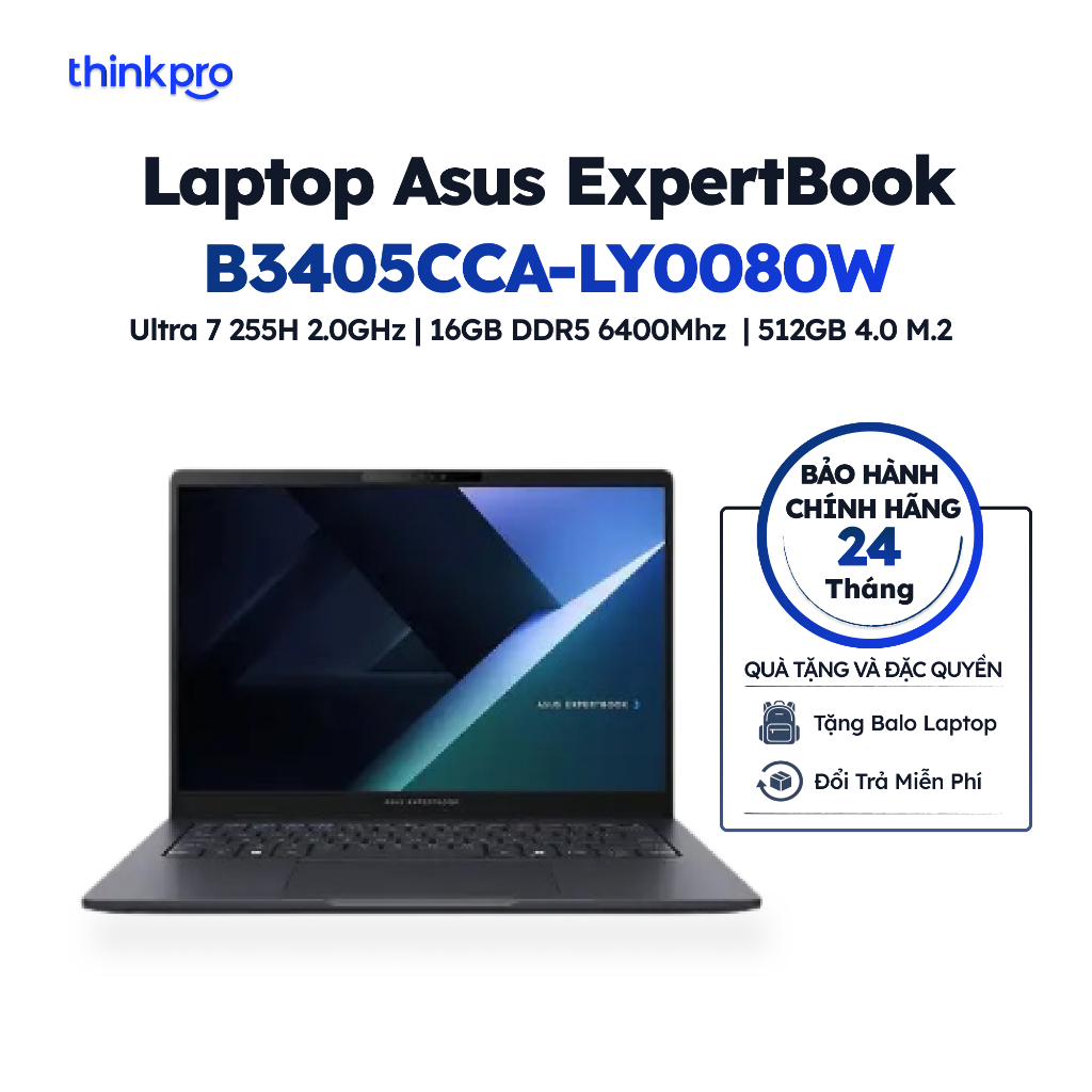 [CHÍNH HÃNG] Laptop ASUS ExpertBook B3405CCA LY0080W Core Ultra 7 RAM 16GB SSD 512GB 14 inch WUXGA A