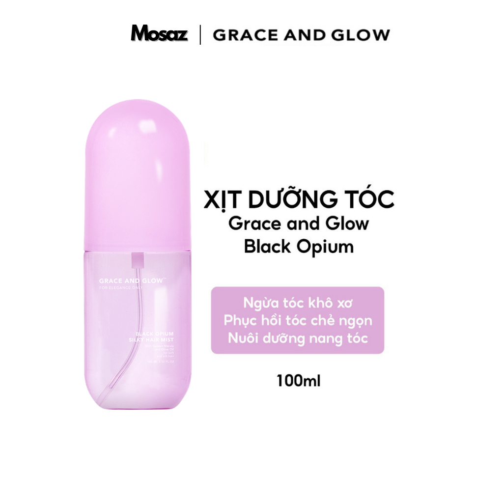 Xịt dưỡng tóc Grace and Glow Black Opium không cồn Hair Mist Spray with Golden Marula + Olive Oil 10