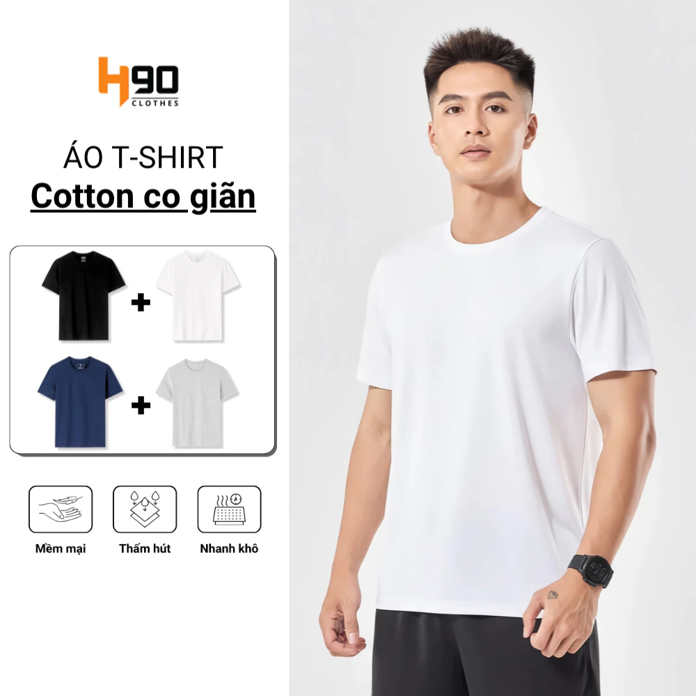 COMBO 2 Áo Thun Cộc Tay Nam H90 Chất 100% Cotton Mềm Mại Co Giãn 4 Chiều Thấm Hút Thoáng Mát TST01