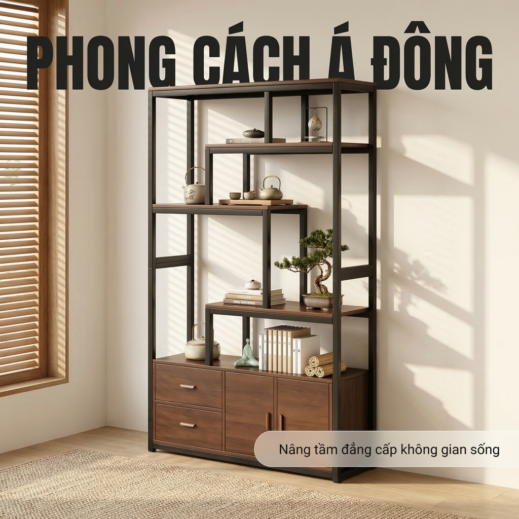ALOVE Kệ Trang Trí Phòng Khách Kệ Trưng Bày Nhiều Tầng Khung Sắt Có Tủ Lưu Trữ Kệ Sách | BigBuy360 - bigbuy360.vn