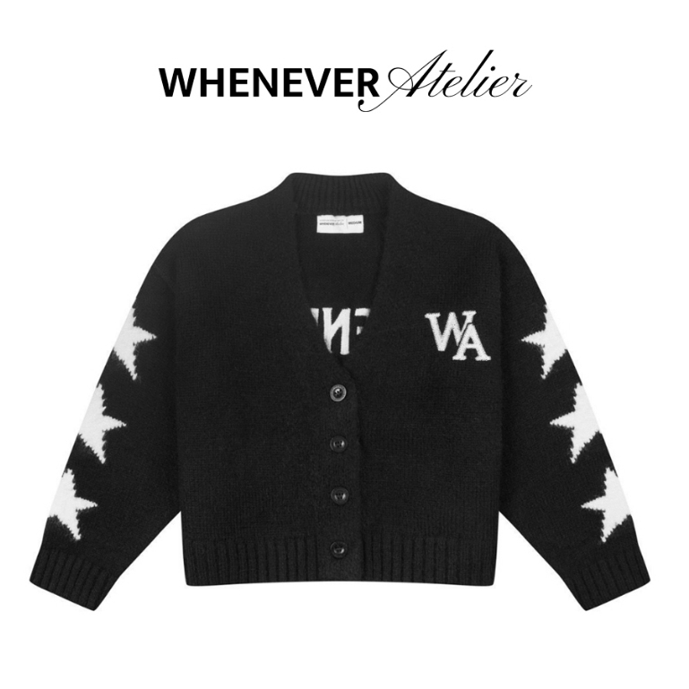 Whenever Atelier | Áo Cardigan Whenever Star Form Boxy Knitwear Cao Cấp - Black