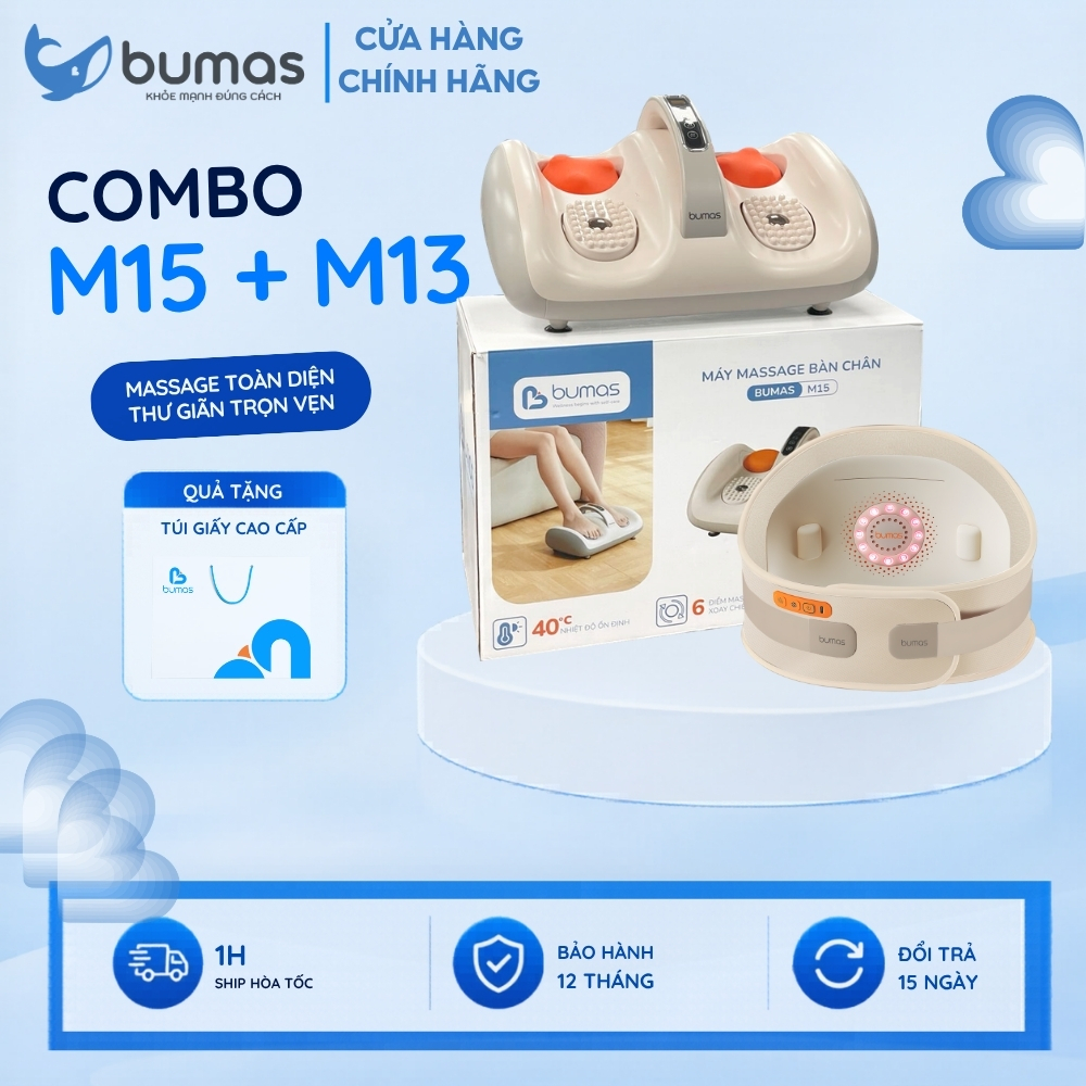 Combo Máy Massage Bàn Chân BUMAS M15 Và Máy Massage Lưng - Bụng BUMAS M13, Massage Toàn Diện Thư Giã