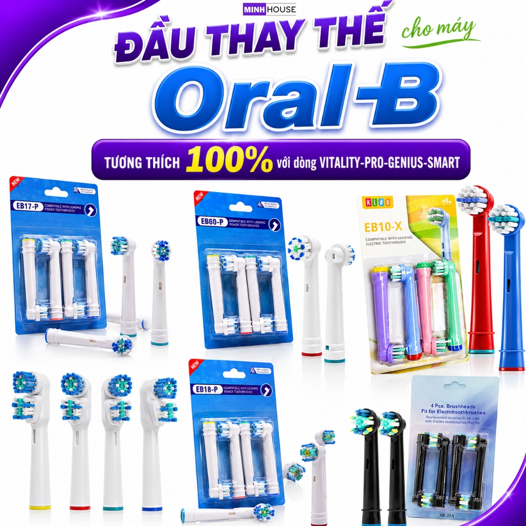 Đầu bàn chải đánh răng điện thay thế cho Oral B tương thích 100% với mọi dòng Vitality,Pro,Smart,Gen