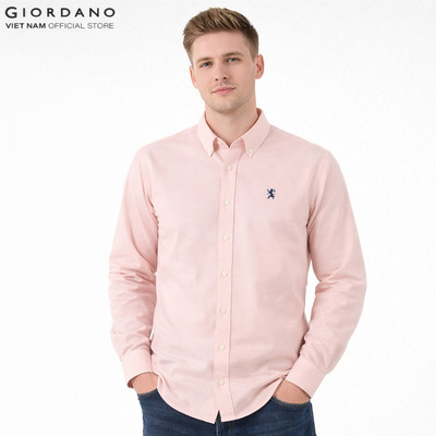 GIORDANO Áo Sơ Mi Dài Tay Nam Thêu Logo Sư Tử Cotton Oxford Lion Shirt 01045083