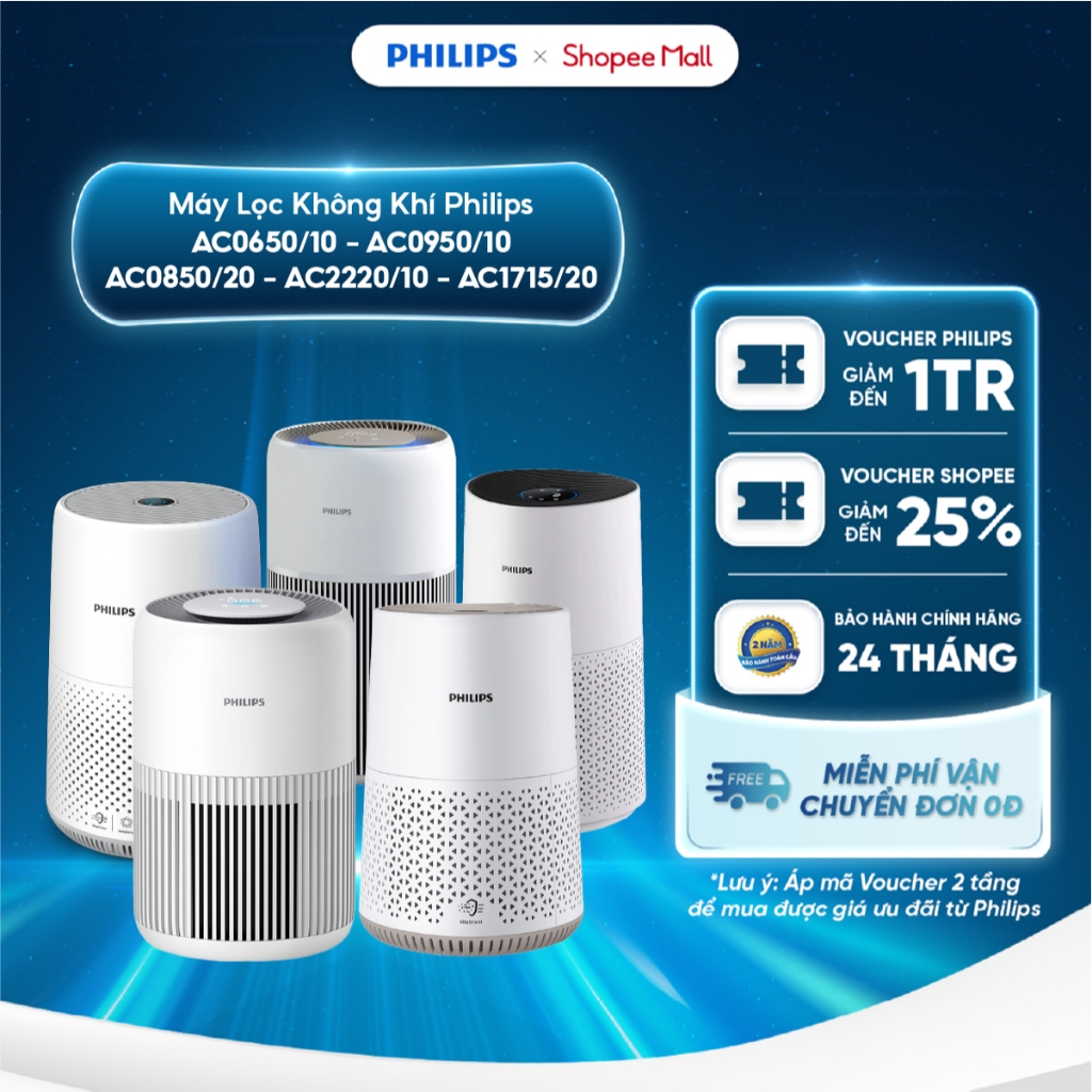 [Voucher 4%] Máy lọc không khí Philips AC0650/10 - AC0950/10 - AC0850/20 - AC2220/10 - AC1715/20, BH