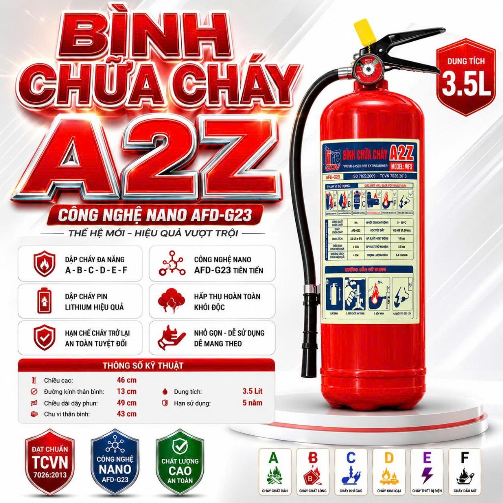 Bình Chữa Cháy 4KG, Bình Chữa Cháy Pin Xe Điện, Cháy Điện, Chữa Cháy Đa Năng Bảo Hành 5 Năm