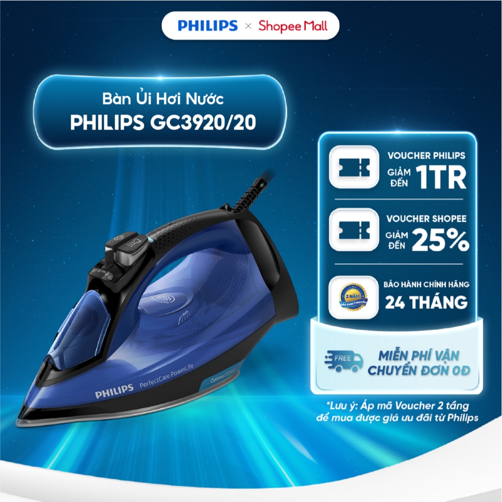 Bàn ủi hơi nước Philips GC3920/20 2500W - Công nghệ OptimalTEMP