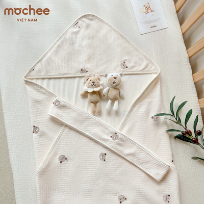 Ủ choàng Cotton tổ ong Mochee - gấu thêu - 90*90cm (Cái)
