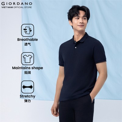GIORDANO Áo Thun Nam Trơn Ngắn Tay Có Cổ Lycra Polo 01015018