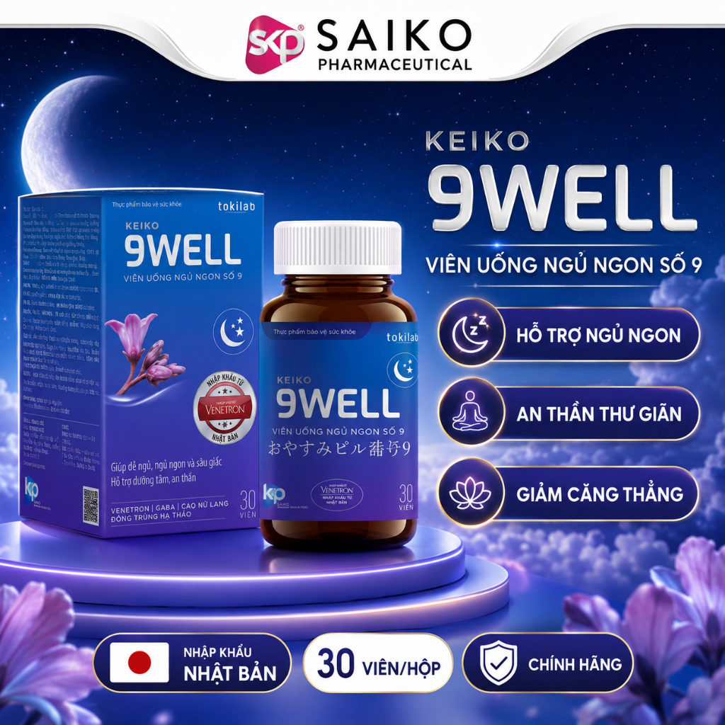 Keiko 9Well Viên Uống Ngủ Ngon Số 9 Nhật Bản 30 Viên, Hỗ Trợ Ngủ Ngon, Thư Giãn, Giảm Căng Thẳng