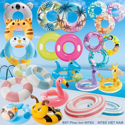 Phao bơi tròn INTEX nhiều kích thước, từ 51cm - 76cm, cho bé từ 3-12 tuổi, chất liệu dày dặn