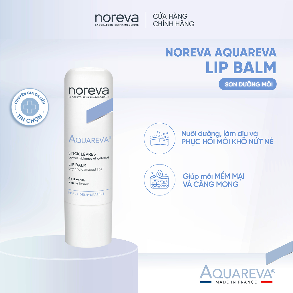Son dưỡng môi mềm mại và căng mộng tự nhiên Noreva Aquareva Lip Balm 4g