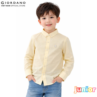 GIORDANO Áo Sơ Mi Dài Tay Trẻ Em Thêu Logo Sư Tử Cotton Oxford Lion Shirt 3045093