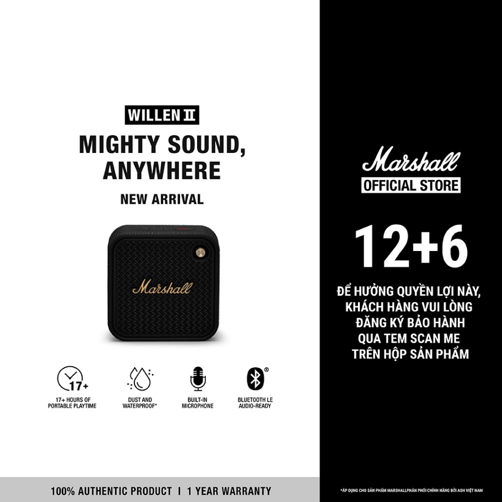 [Marshall x Live] Loa Marshall Bluetooth Willen II - Pin lên đến 17h - Bảo Hành Chính Hãng 1 Đổi 1 T
