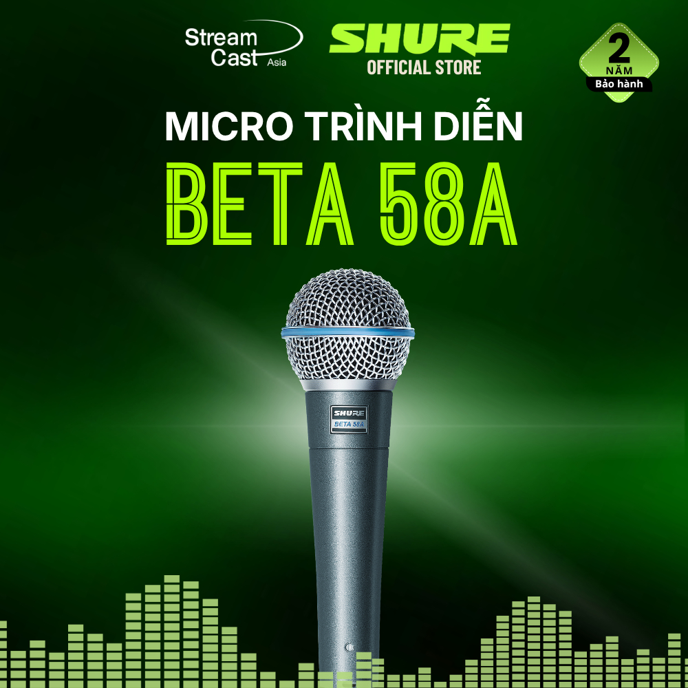 Micro thu âm vocal Shure BETA 58A - Ca hát, biểu diễn sân khấu -  Thu định hướng siêu cardioid chất 