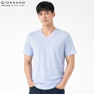 GIORDANO Áo Thun Nam Ngắn Tay Trơn Cổ Tim Cotton V-Neck Slim Tee 01025251