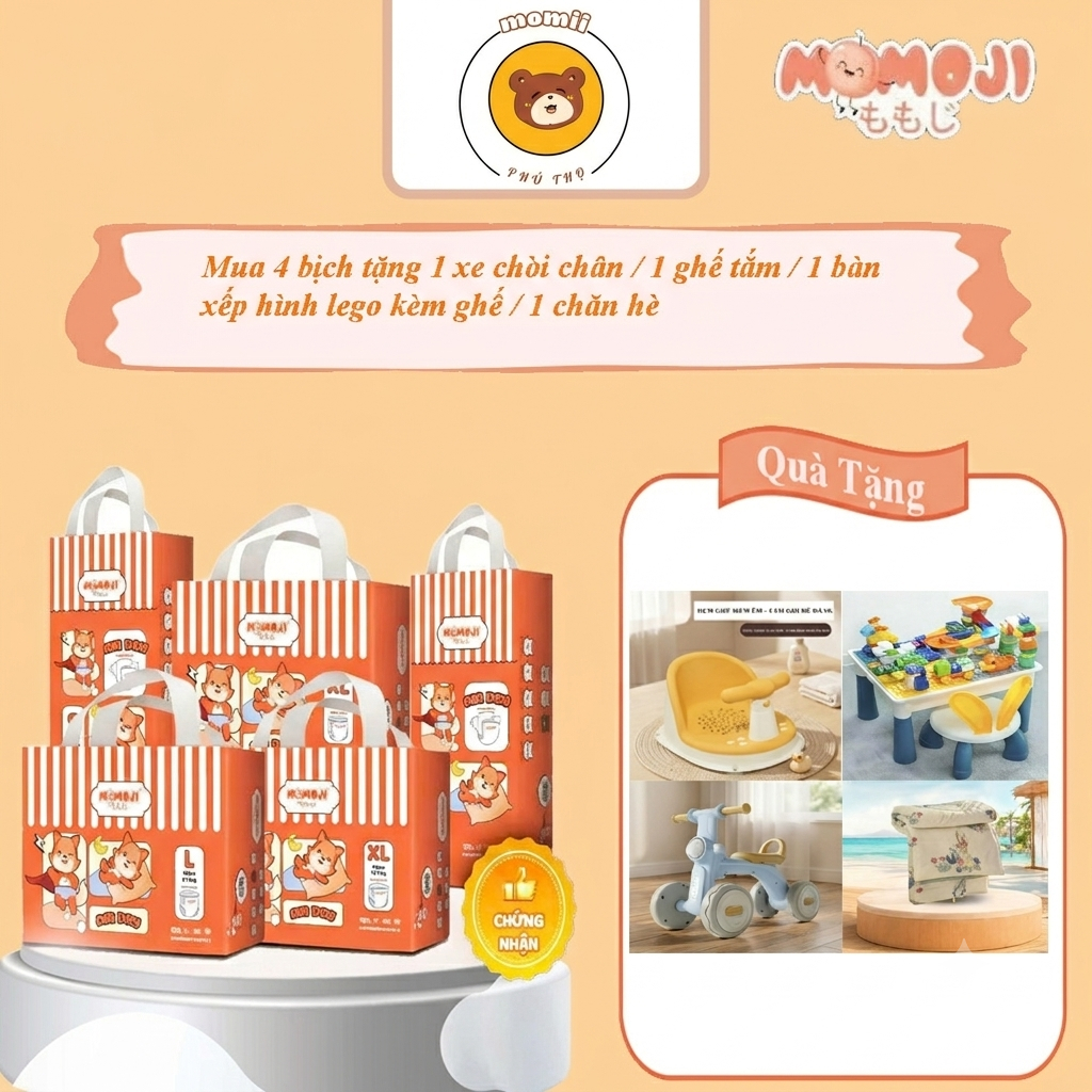 [Mới] Combo 4 Tã quần/Dán Momoji Air Dry, thoáng khí, thoát ẩm tốt giúp da bé sơ sinh khô thoáng