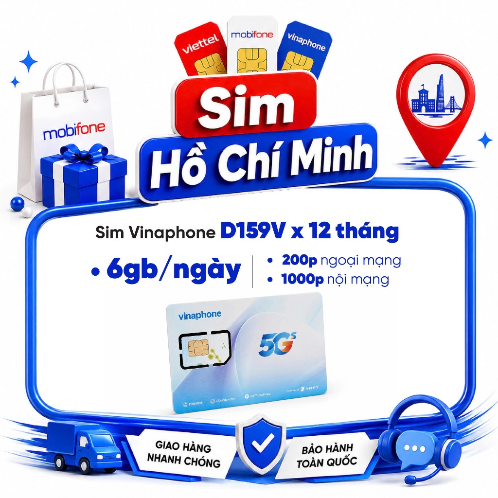 🌟[D159V 6GB/ngày] Sim 5G VinaPhone 12D159V 6GB/ngày sử dụng 12 tháng phù hợp online và nghe gọi
