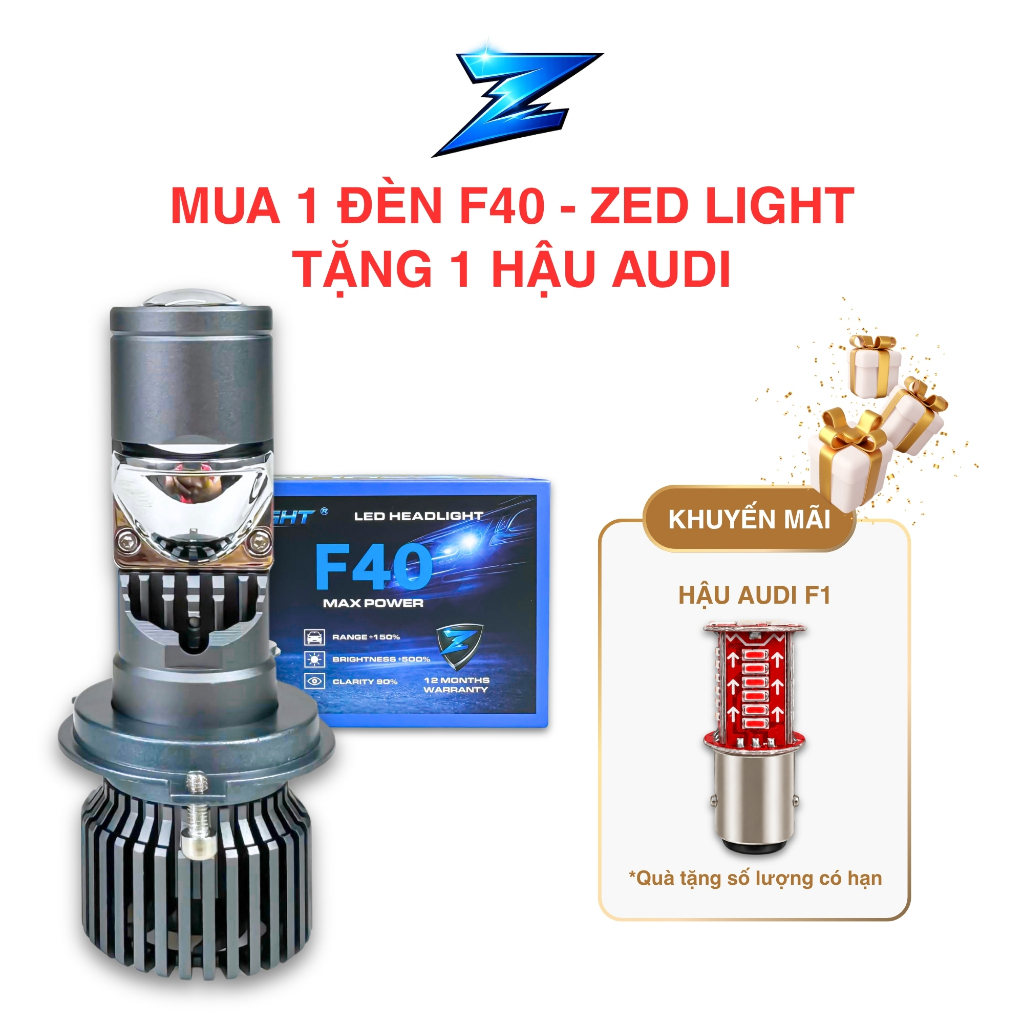 Đèn Pha Bi Cầu F40 ZED LIGHT - 50W 12 24V DC Chống Chói - Lắp SH Mode, SH Ý, Liberty, Vespa,...