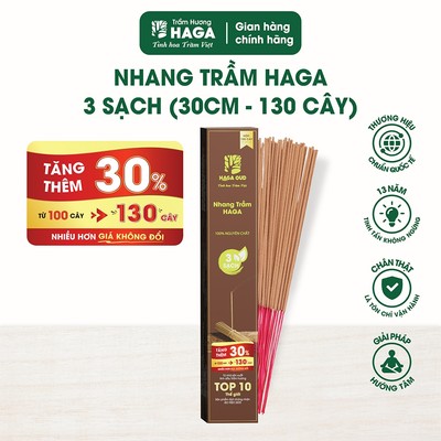 Nhang trầm hương tự nhiên HAGA 3 Sạch,130 cây, thơm trầm, thờ cúng, ít khói, không cay mắt,20-40 cm