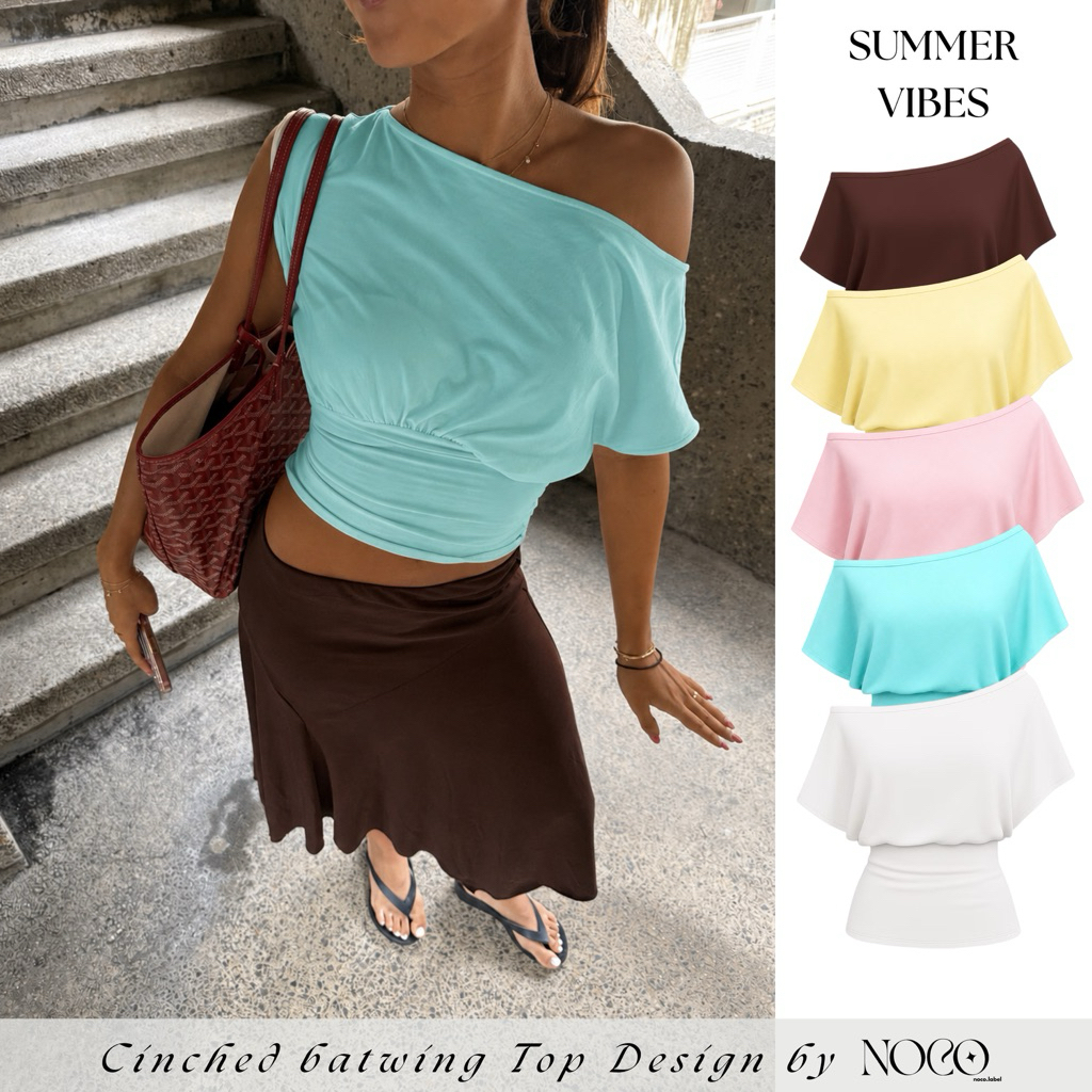 Áo Lệch Vai Tay Cánh Dơi Đi Biển Mùa Hè 𝙗𝙮 𝙣𝙤𝙘𝙤.𝙡𝙖𝙗𝙚𝙡 Màu Sắc Mùa Hè Aqua Blue Stye Y2K Hot Trend 2026