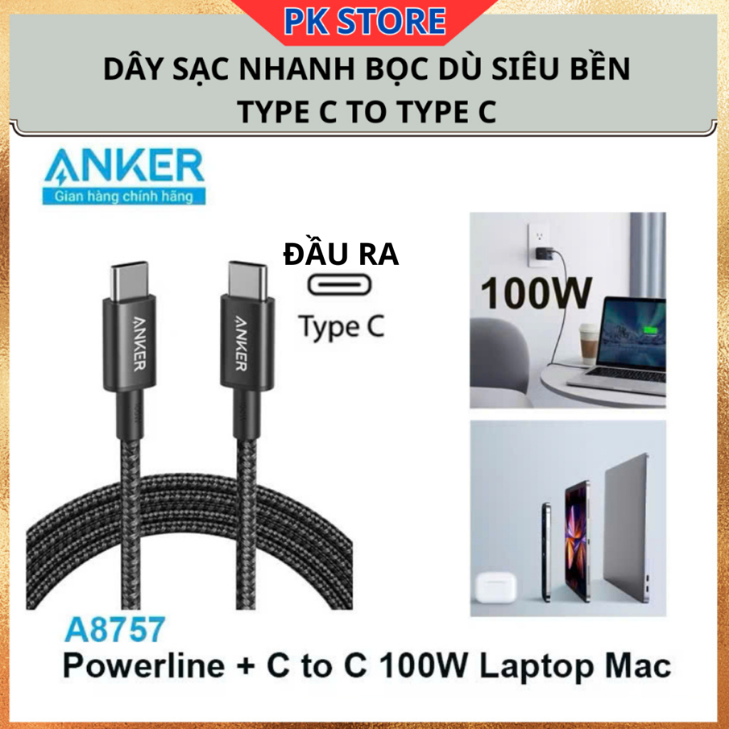 Cáp sạc nhanh ANKER 240W Zolo Bọc dù Type C to C cho IP 15 16 PRM Laptop Mac  -  A8060 Dài 1.5 Mét