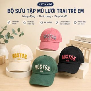 Mũ lưỡi trai thêu chữ BOSTON cho bé trai bé gái từ 3-10T chất vải kaki thoáng mát, nón kết trẻ em phong cách Hàn Quốc