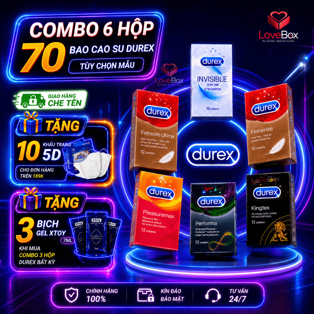 HCM Tân Phú Hỏa Tốc Bao cao su bcs Durex Siêu mỏng Ôm Sát  Gân gai hộp 12 bao