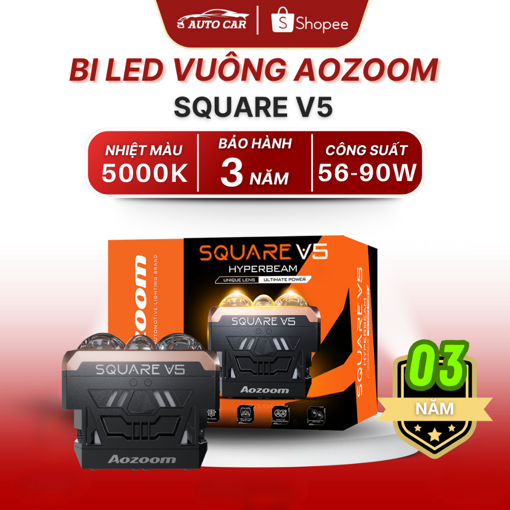 Aozoom Square V5 – Bi LED Vuông Hiện Đại, Sáng Mạnh – Rộng – Xa BS005