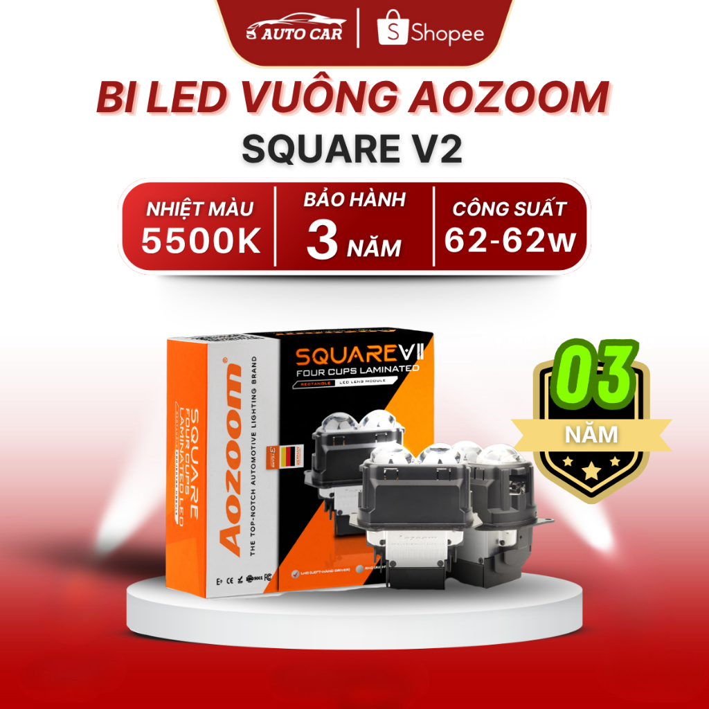 Bi Led Aozoom Square V2 Bi Led Tăng Sáng Cho Ô Tô Xe Máy