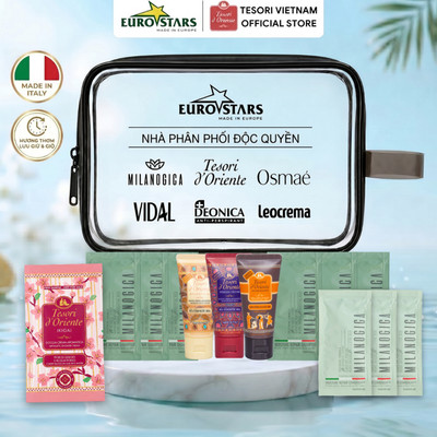 Set Du Lịch & Quà Tặng Sữa Tắm, Dưỡng Thể Tesori d'Oriente & Dầu Gội, Xả Milanogica Kèm Túi Giấy & Túi PVC Tiện Lợi