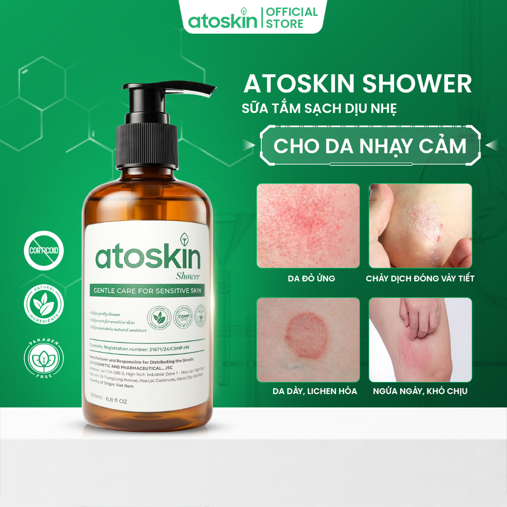 Sữa Tắm Dành Cho Da Nhạy Cảm ( Viêm da cơ địa ATOSKIN 200ml  ) - Hỗ trợ giảm mẩn đỏ, Giảm ngứa ngáy 