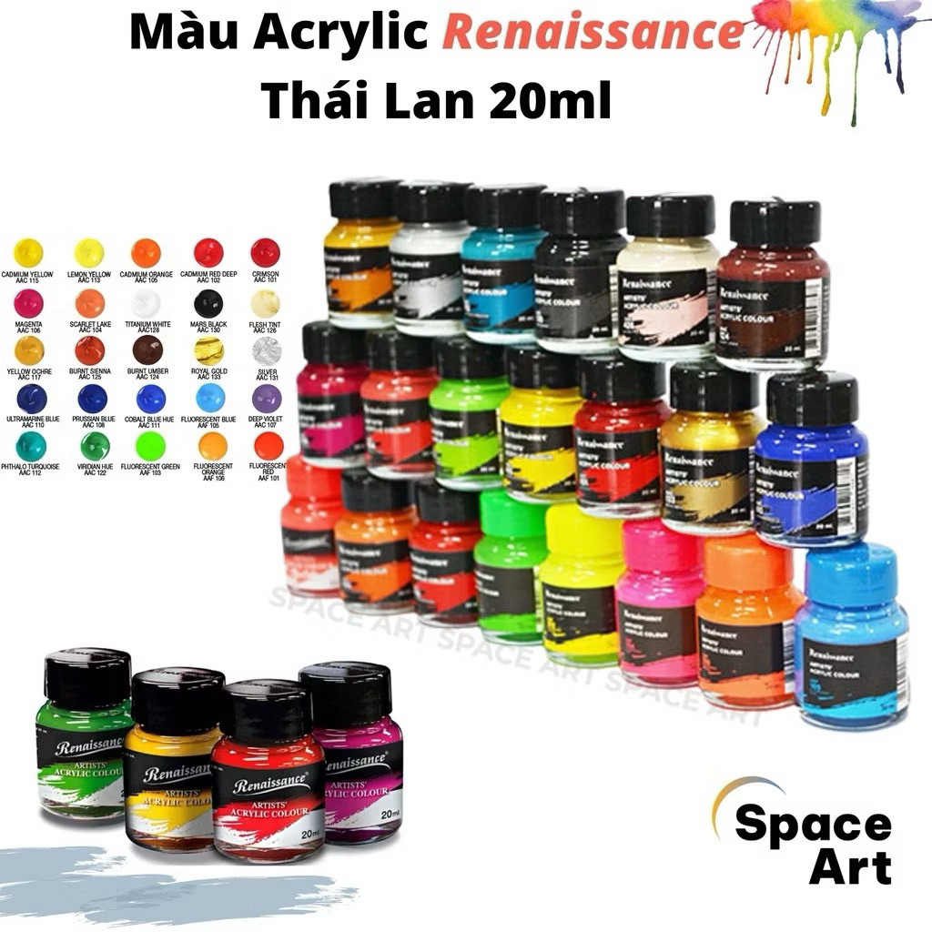 Hủ màu Acrylic 20ml Renaissance ( Thái Lan) - vẽ trên mọi chất liệu - 17 màu sắc