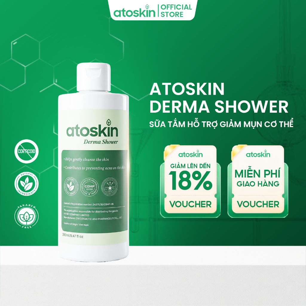 Sữa Tắm Mụn Lưng Atoskin 280ml – Hỗ Trợ Làm Sạch Da, Giảm Dầu, Cải Thiện Mụn & Viêm Nang Lông